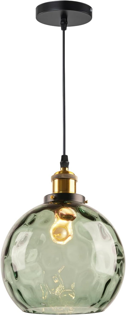 Modern Green Pendant Light, Hammered Glass Pendant Light Fixture Mid Century Globe Pendant Lights Vintage 1-Light Gold Hanging Pendant Lighting for Kitchen Island Dining Room Bedroom Bathroom