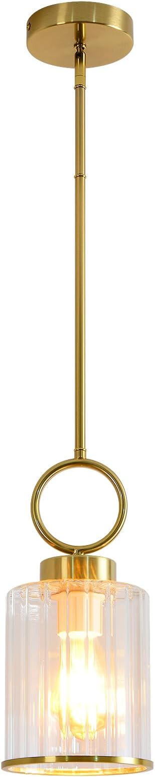 6.1" Modern Clean Glass Pendant Light Round Vintage Farmhouse Pendant Light Fixtures Mini Adjustable Rod Rustic Pendant Lights for Kitchen Island, Dining Room, Bedroom, Hallway, Entryway