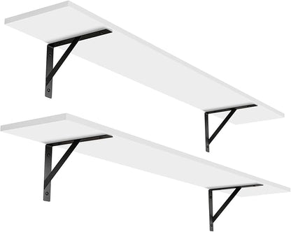DINZI LVJ Long Wall Shelves, 47.3Inch Wall Mounted Shelves Set of 2, Extra Large Floating Storage Ledges with Sturdy Metal Brackets for Living Room, Bathroom, Bedroom, Kitchen, White