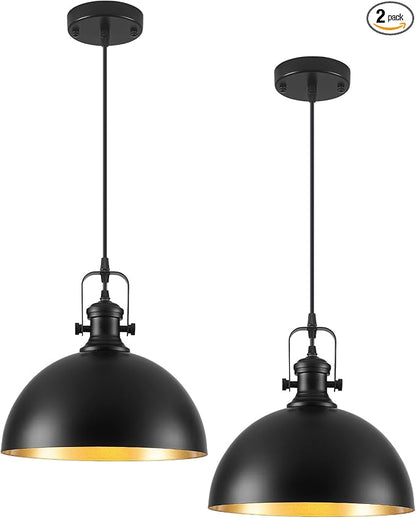 Black Pendant Lights Kitchen Island 2 Pack, Farmhouse Kitchen Pendant Lights, 11.8 inches Dome Pendant Light Fixtures, Industrial Vintage Light Fixture for Kitchen Island Dining Room