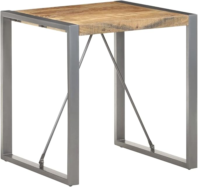 Solid Rough Mango Wood Square Dining Table Brown 27.6x27.6 Inch Industrial Style Small Kitchen Table for Dining Room Indoor Furniture