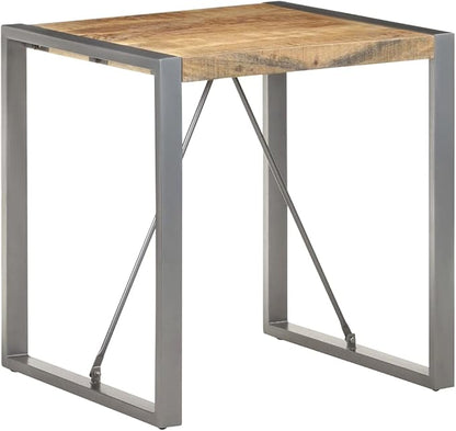 Solid Rough Mango Wood Square Dining Table Brown 27.6x27.6 Inch Industrial Style Small Kitchen Table for Dining Room Indoor Furniture