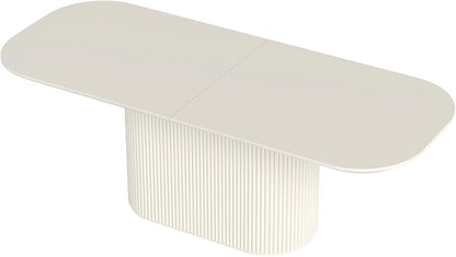 86.6“ Rectangular Dining Table for 6-8 People, Modern Kitchen Dining Room Table with Pedestal Base, Cream White Dining Table Furniture, Mid Century Large Table for Apartment Home Living Room