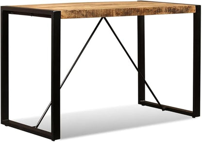 Industrial Solid Mango Wood Dining Table Brown Black 47.2 Inch Rectangular for Kitchen Dining Room Small Spaces Modern Farmhouse Design Seats 4