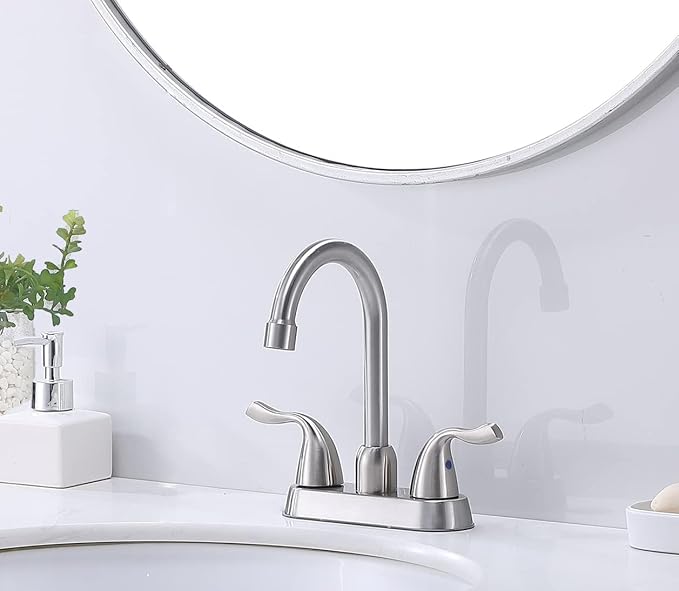 Hotis 2 Pack Bathroom Sink Faucet Brushed Nickel, 4 Inch 2 Handle Bathroom Sink Faucet for 1 or 3 Hole, Centerset Bathroom Faucet for Sink Vanity, with Pop-up Drain and Supply Hoses, HT-SLYT008L-2-1