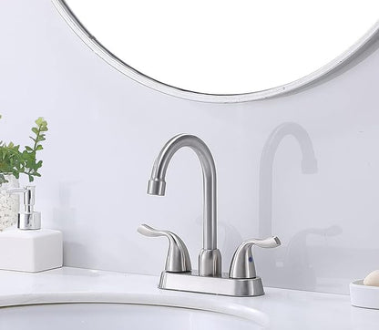 Hotis 2 Pack Bathroom Sink Faucet Brushed Nickel, 4 Inch 2 Handle Bathroom Sink Faucet for 1 or 3 Hole, Centerset Bathroom Faucet for Sink Vanity, with Pop-up Drain and Supply Hoses, HT-SLYT008L-2-1