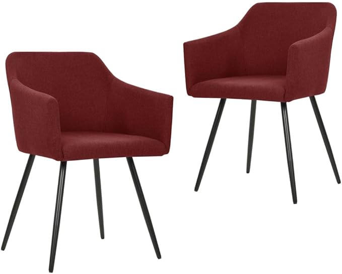 2-Pack Wine Red Fabric Dining Chairs with Armrests - Modern Metal Frame Kitchen Chairs for Dining Room, Farmhouse, Restaurant & Home Furniture (21.3" W x 24.4" D x 31.5" H)