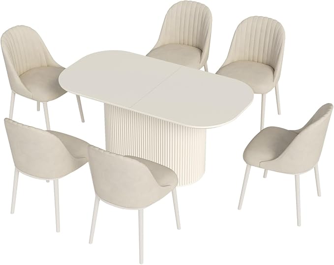 Miuuod 62.99" Large Modern Mid-Century Dining & Kitchen Table Set,with 6 Cushion Chairs for 6-8,Center Table for Large Faminly,Kitchen Furniture,White