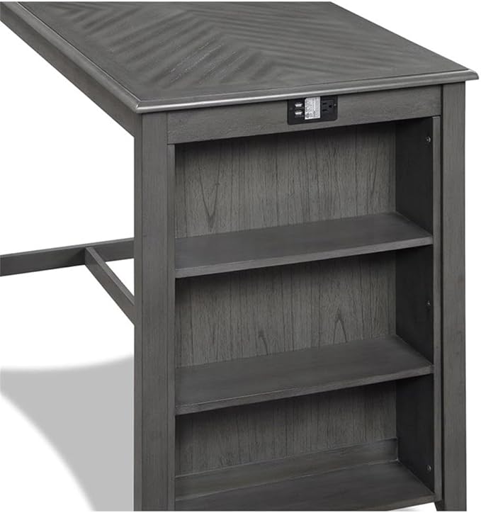 New Classic Furniture Amy Kitchen Counter Island Dining Table for 4 with Storage Shelf & USB Chargers, Contemporary Gray
