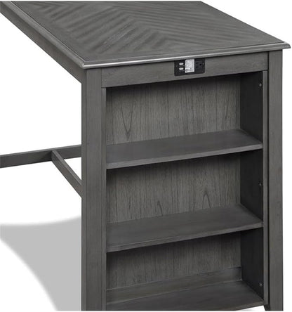 New Classic Furniture Amy Kitchen Counter Island Dining Table for 4 with Storage Shelf & USB Chargers, Contemporary Gray