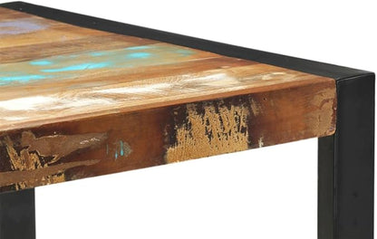 Solid Reclaimed Wood Bar Table with Steel Base, 43.3 Inch Height, Durable Dining Table for Kitchen and Home Bar, Unique Wood Grain, Space Saving Design, Industrial Accent