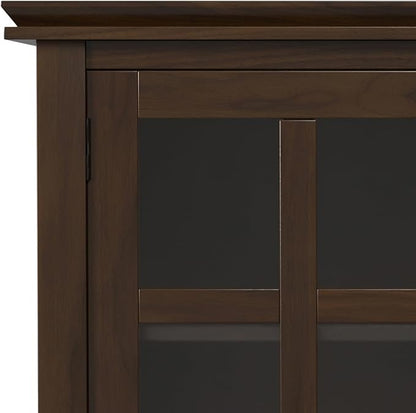 SIMPLIHOME Artisan Storage Cabinet - 38 inch Wide Solid Wood Medium Cabinet in Tobacco Brown, Transitional Accent Cabinet for Living Room or Dining Room with Glass Doors and Adjustable Shelves