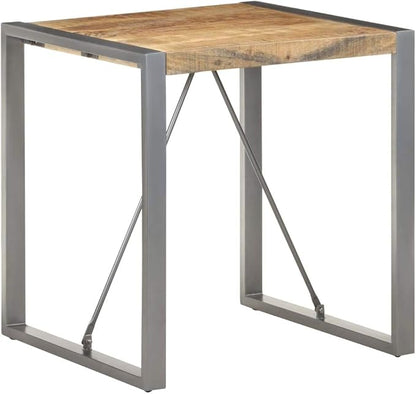 Rough Mango Wood Dining Table, Square 27.6x27.6 Inch, Industrial Design for Kitchen & Small Spaces, Perfect Room Furniture