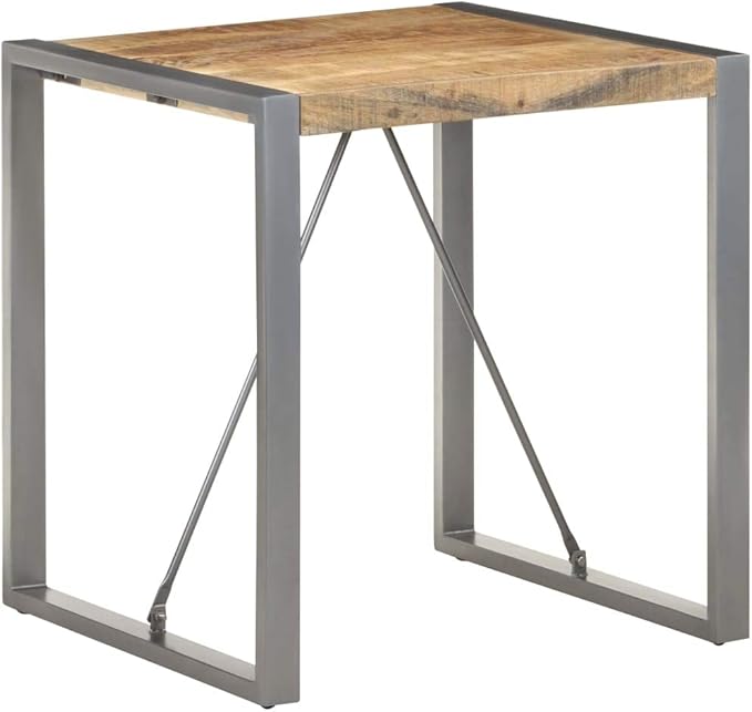 Industrial Bistro Table Solid Rough Mango Wood Counter Height Kitchen Dining Table with Powder-Coated Steel Legs, Compact Square Design 27.6x27.6x29.5 Inches for Small Spaces