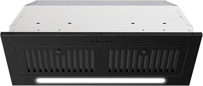 JOEAONZ Range Hood Insert 30 inch, 600 CFM Built-in Kitchen Exhaust Fan Matte Black Stainless Steel, Long Led Light Push Button Vent Hood with Baffle Filter, Kitchen Hood Ducted/Ductless Convertible