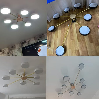 LED Ceiling Light Fixture,26 Inch 3-Lights Modern Ceiling Lights Flush Mount Wooden 24W Dimmable Chandelier for Living Room Bedroom Kitchen,3000K/4000K/6000K Temperatures Selectable Black