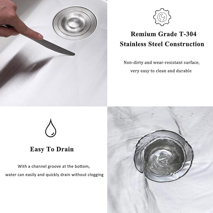 20 Inch Drop In Kitchen Sink, 20 x 16 Stainless Steel Single Bowl Top Mount Drop In Bar Wet Prep RV Outdoor Kitchen Sink, 16 Gauge Brushed Nickel