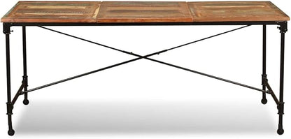 70.9" Reclaimed Wood Dining Table Seats 6, Rolling Kitchen Table with Steel Legs