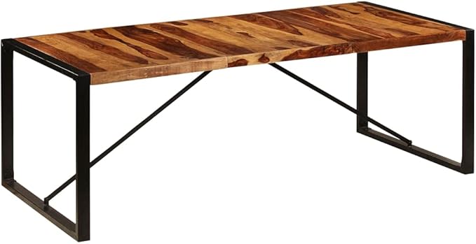 Solid Acacia Wood Dining Table 62.9"x39.4" Rectangular for 8 Seats Rustic Industrial Kitchen & Dining Room Table with Powder-Coated Iron Legs Indoor Use Easy Assembly
