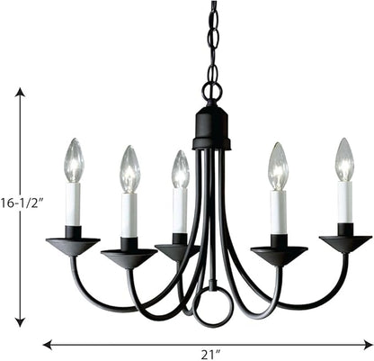 Progress Lighting Five-Light White Candles Traditional Chandelier Light, P4008-31, Textured Black