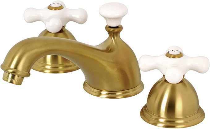 Kingston Brass KS3967PX 8 in. Widespread Bathroom Faucet, Brushed Brass, 18.38 x 9.94 x 1.75