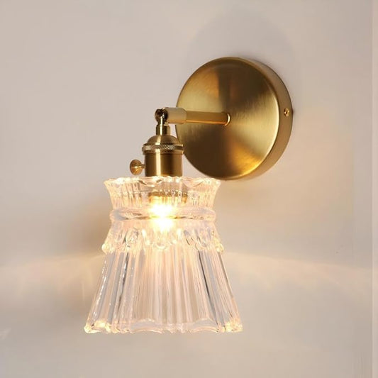 Vintage Gold Wall Sconces with Lampshade Brass Sconces Modern Wall Lighting Fixture with Switch for Bathroom, Bedroom, Living Room Classic E26