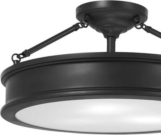 Minka Lavery 4177-66A Harbour Point Semi-Flush, 3-Light, 300 Total Watts, 19-in H x 9.63-in W, Coal Black