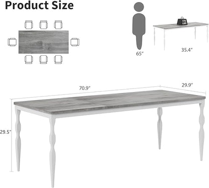 IDEALHOUSE 71 Inch Farmhouse Dining Table for 6-8 People, Rectangular Wood Kitchen Table with Heavy Duty Legs, Kitchen Dining Room Table for Dining Room Kitchen, Wash Grey