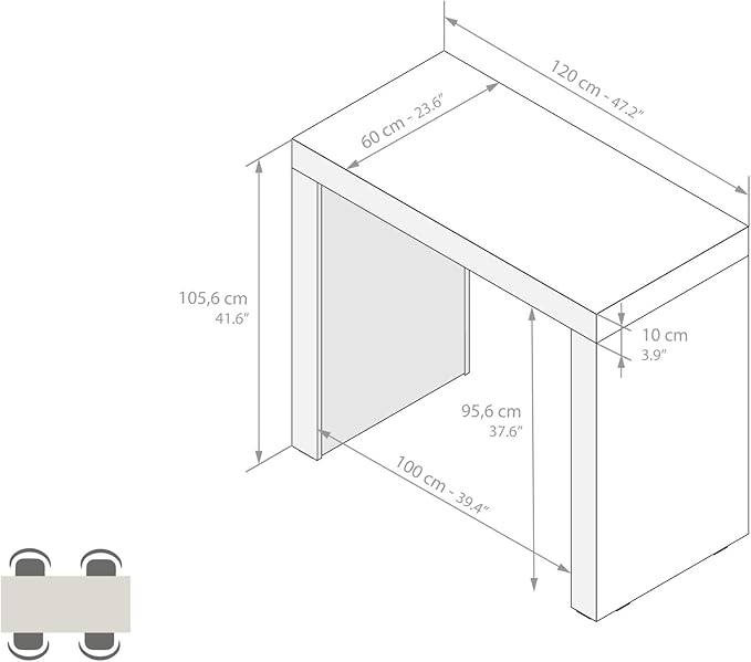 Mobili Fiver Evolution Tall Kitchen Bar Table Made in Italy | Space Saving, Counter Height Table for 4 | Modern Breakfast Bar Counter Top w/Cable Holder | Concrete Grey Effect | 47,2 in x 23,6" in