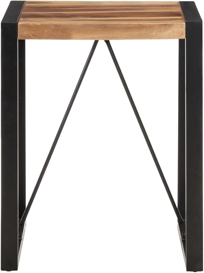 Small Black Dining Table for 2, 23.6" Square Solid Acacia Wood Top with Powder-Coated Steel Legs, Compact Industrial Breakfast Table for Apartment Kitchen Tiny Space or Studio Living