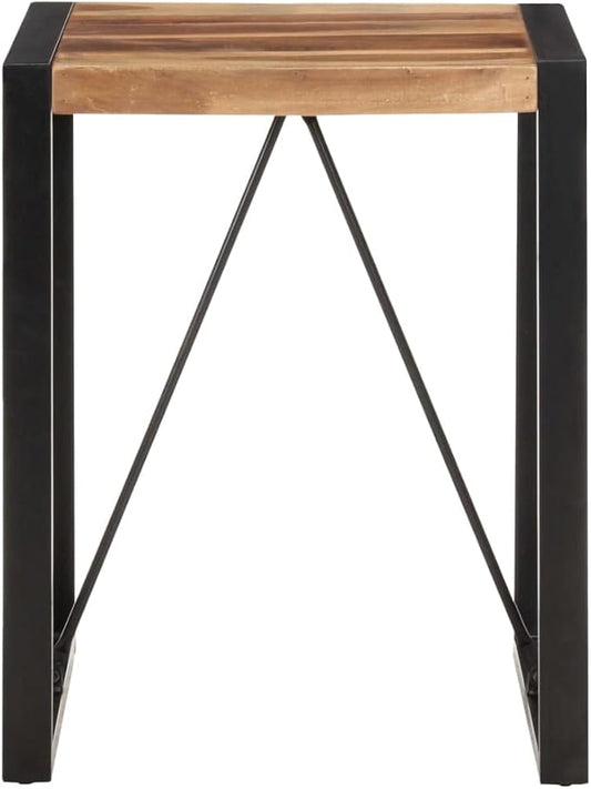 Compact Dining Table Black Square Solid Acacia Wood Industrial Style with Powder Coated Steel Legs for Small Spaces Kitchen Dining Room