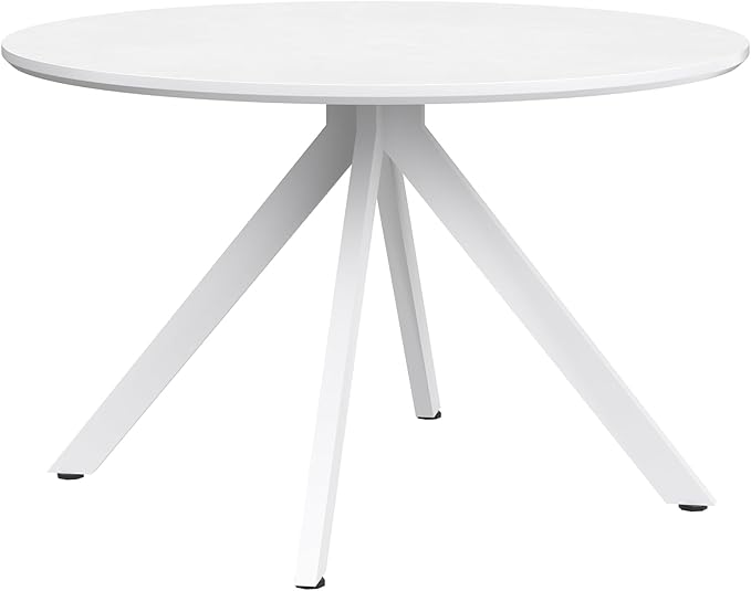 47" Solid Wood Island Table, Rustic Dining Table with X-Shaped Pedestal, Farmhouse Dining Table with Floor-Protecting for Dining Room & Kitchen, White
