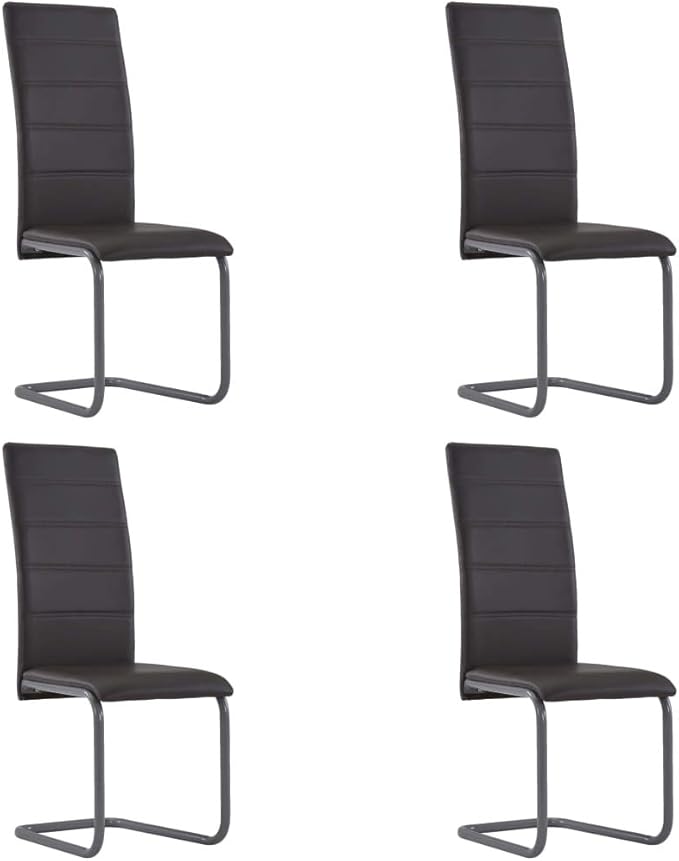 Cantilever Dining Chairs 4 pcs Brown Faux Leather Modern Kitchen & Office Furniture Set with Steel Frame, Comfortable High Back Seating for Dining Room Living Room