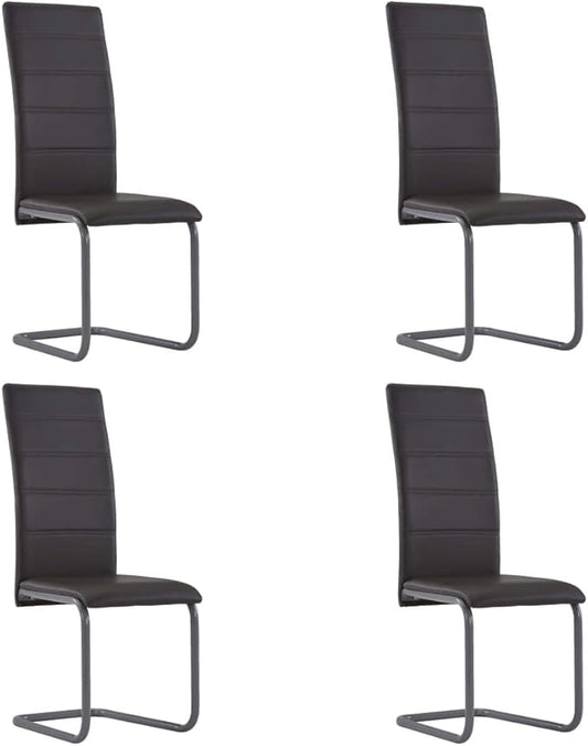 Cantilever Dining Chairs 4 pcs Brown Faux Leather Modern Kitchen & Office Furniture Set with Steel Frame, Comfortable High Back Seating for Dining Room Living Room