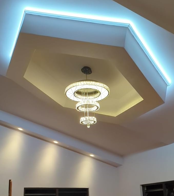 HAIXIANG Crystal Glam Chandelier LED Ceiling Light Dining Bedroom Interior Lighting Fixtures Remote Dimmable Ceiling Chandeliers 24 Inches Silver Light