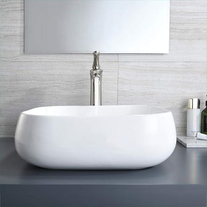 Rectangle Vessel Sink, 18"x16" Modern White Ceramic Bathroom Vessel Sink Above Counter Lavatory Vanity Porcelain Washinng Art Basin