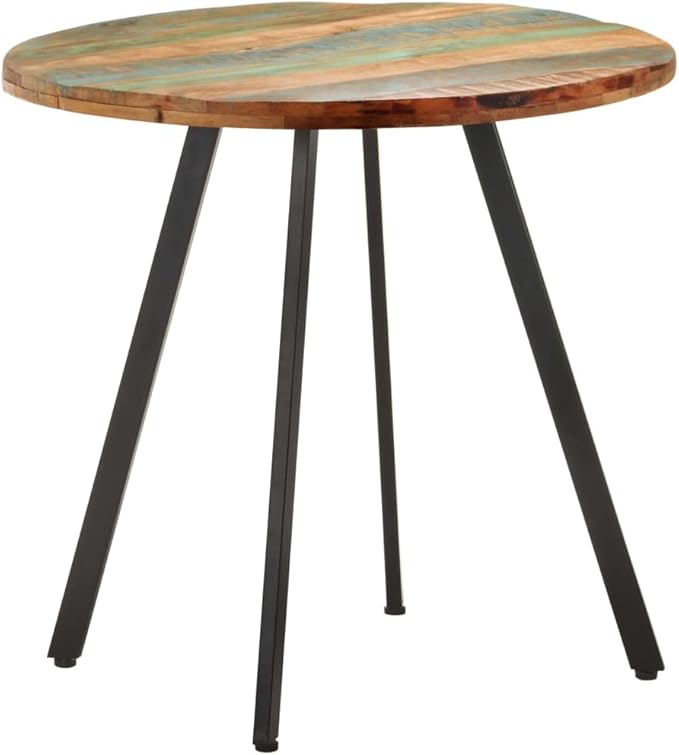 31.5" Round Dining Table for 4, Reclaimed Wood Top, Black Metal Legs, Space-Saving Kitchen Table, Weathered Finish