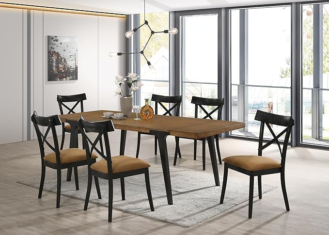 JUSTONE Dining Chairs Set of 2, Cross Back Side Chairs with Hillary Brown Leather Seats, Modern Wooden Kitchen Chairs, Walnut Black Finish for Dining Room, Kitchen, Home Cafe, Bar
