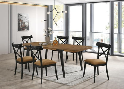 JUSTONE Dining Chairs Set of 2, Cross Back Side Chairs with Hillary Brown Leather Seats, Modern Wooden Kitchen Chairs, Walnut Black Finish for Dining Room, Kitchen, Home Cafe, Bar