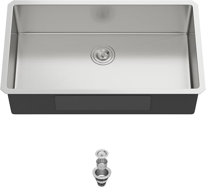 30 Inch Undermount Kitchen Sink Single Bowl 18 Guage Stainless Steel 30"x18"x9" Deep Under Counter Kitchen Sinks Basin R10 Round Corners Handmade Sink