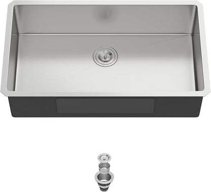 30 Inch Undermount Kitchen Sink Single Bowl 18 Guage Stainless Steel 30"x18"x9" Deep Under Counter Kitchen Sinks Basin R10 Round Corners Handmade Sink