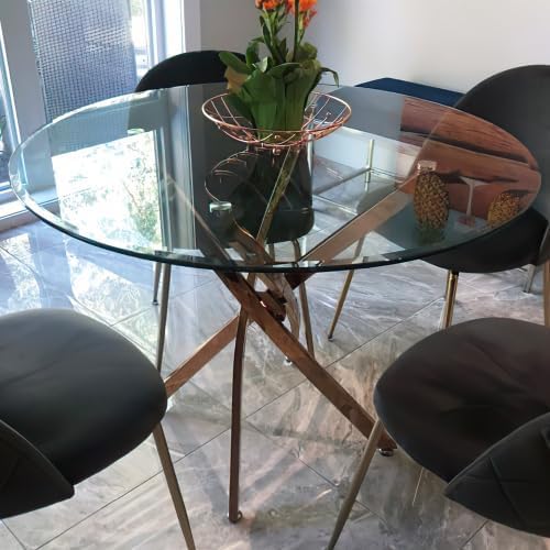 48" Clear Round Glass Table Top, Thick Tempered Glass with Smooth Polished Edge – Ideal for Kitchen, Living Room, Office or Patio Table Replacement
