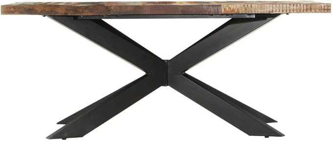 Industrial Reclaimed Wood Dining Table, 70.9x35.4 Inch Kitchen Table with Black Steel Legs, 8-Person Dinner for Dining Room and Bar, Mesas de Comedor