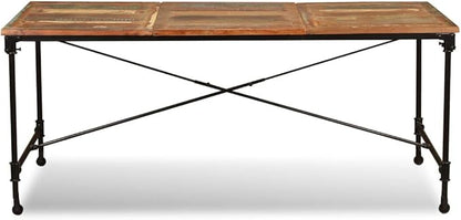 Multicolor Solid Reclaimed Wood Dining Table, Powder-Coated Steel Legs, 35.4x70.9x29.9 Inch, Rectangular Kitchen & Dining Room Table, Seats 6 People