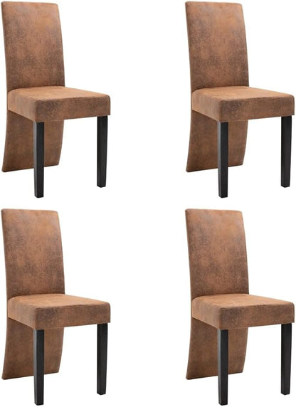 Set of 4 Dining Chairs Brown Faux Suede Upholstery with Solid Wood Legs 7.9 x 6.3 x 14.6 in Ergonomic High Back Modern Accent Seating for Dining Room Kitchen Living Room