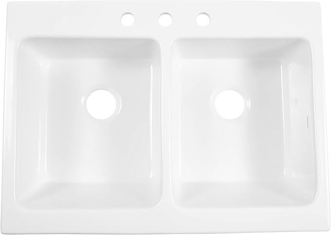 Sinkology Parker 34 Inch White Fireclay Quick-Fit Drop-In Kitchen Sink, Double Bowl, Apron Front, Undermount Installation, Fits 36 Inch Cabinet, Surefire Finish