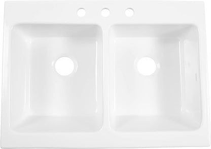 Sinkology Parker 34 Inch White Fireclay Quick-Fit Drop-In Kitchen Sink, Double Bowl, Apron Front, Undermount Installation, Fits 36 Inch Cabinet, Surefire Finish