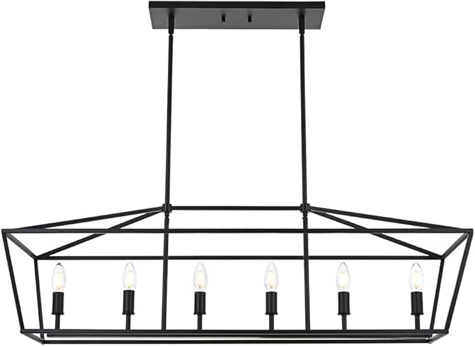 BONLICHT 6 Light Farmhouse Chandelier Black Modern Linear Kitchen Island Lights Industrial Vintage Candle-Style Dining Room Lighting Fixture Hanging Foyer Ceiling Lights with Adjustable Rods,E12 Base