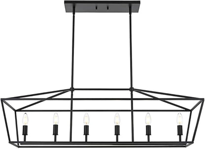 BONLICHT 6 Light Farmhouse Chandelier Black Modern Linear Kitchen Island Lights Industrial Vintage Candle-Style Dining Room Lighting Fixture Hanging Foyer Ceiling Lights with Adjustable Rods,E12 Base