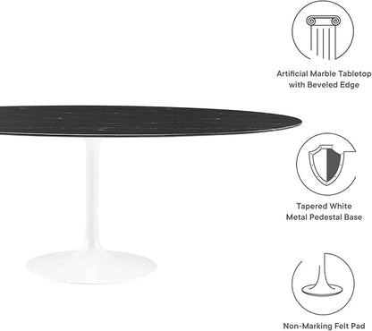 Modway Lippa Oval 78" Artificial Marble Mid-Century Modern Dining Table in White Black